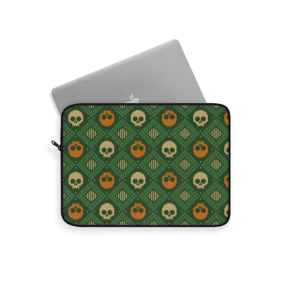 Knitted Orange Green Skulls Laptop Sleeve