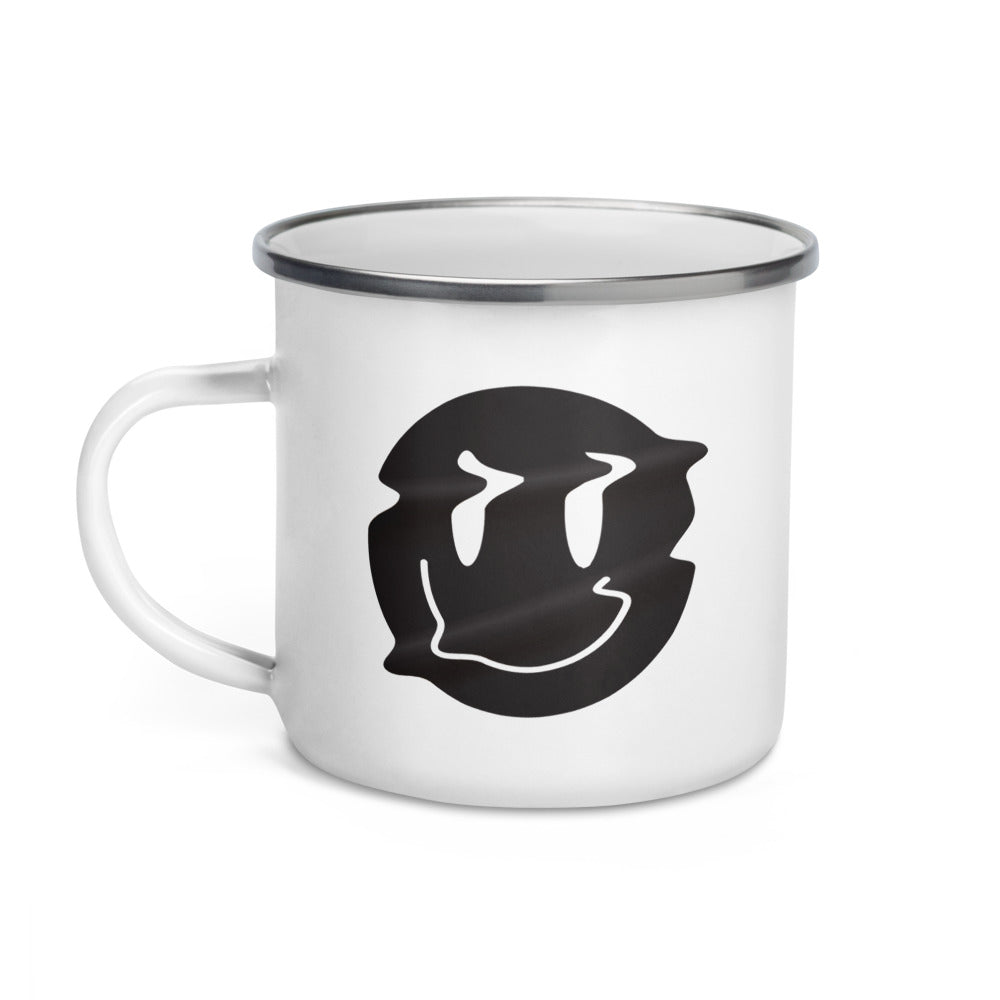Distorted Smiley (Black) Enamel Mug