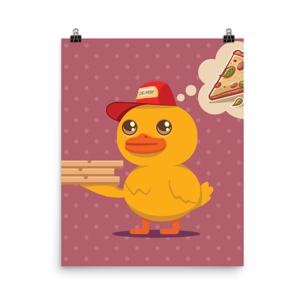 Pizza Loving Duck Poster